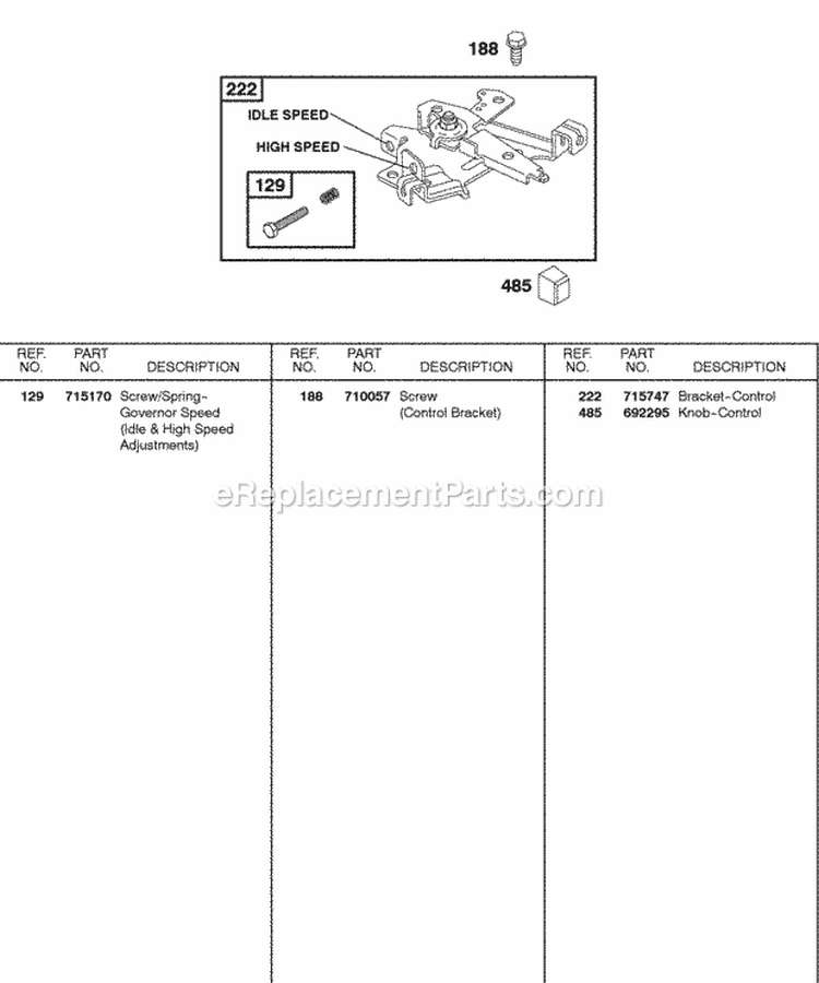 Controls Diagram and Parts List for 187432-0110-E1  Briggs and Stratton Engine